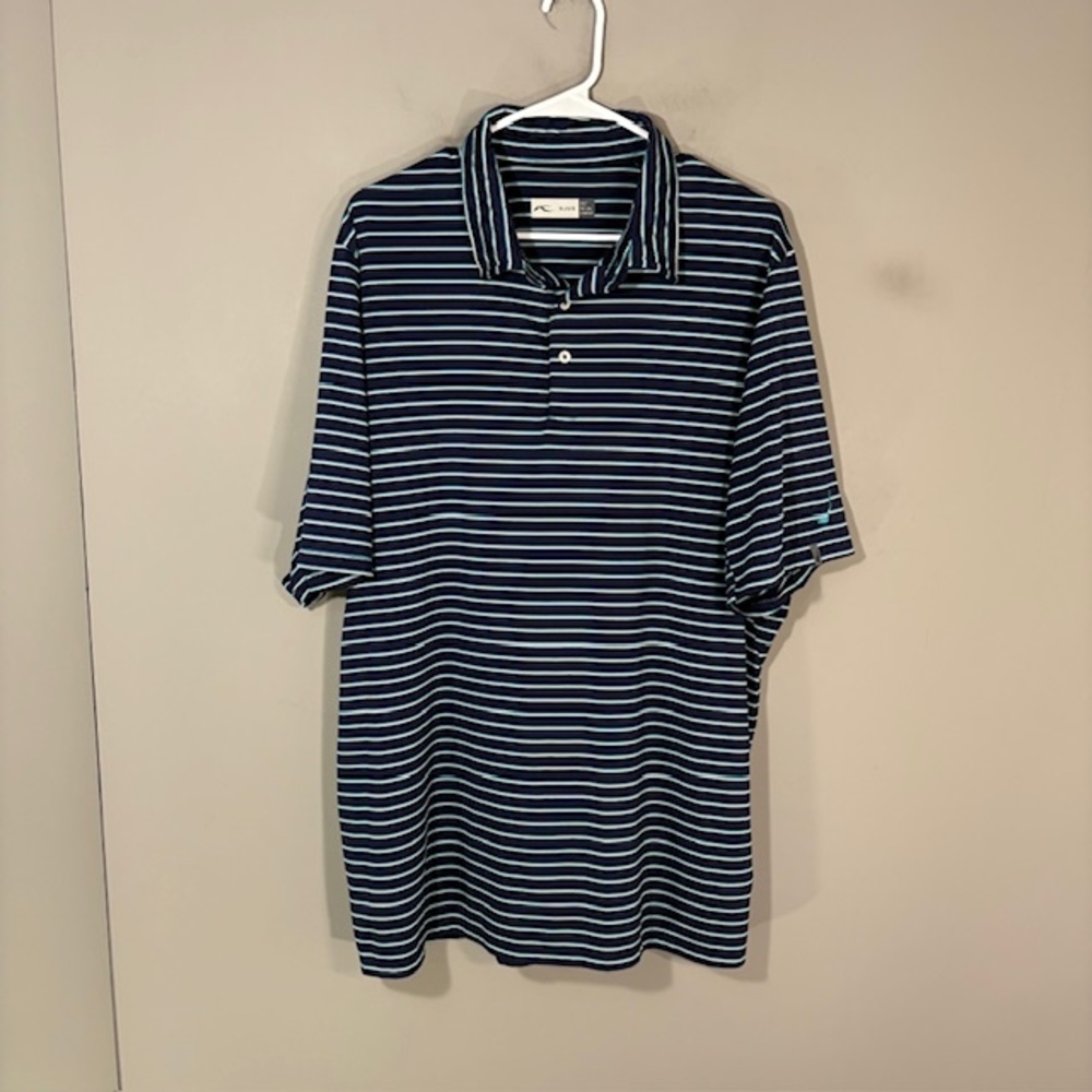 KJUS Polo Shirt Mens 2XL Blue Soren Striped Golf Performance Stretch Top